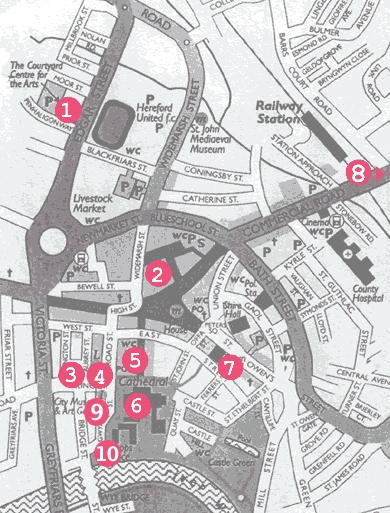 map of hereford showing the main veues for the photography exhibitions 2001